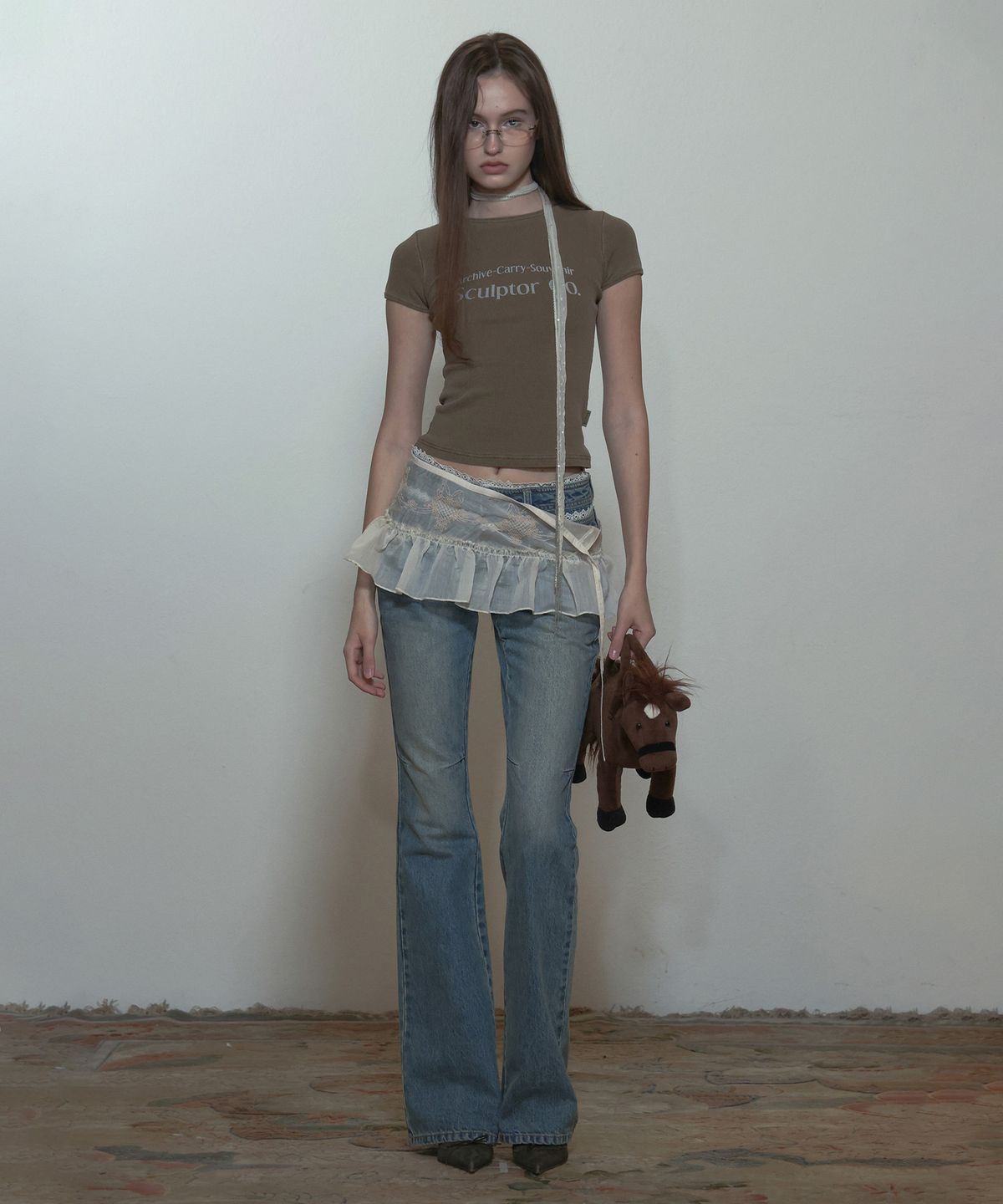 스컬프터(SCULPTOR) Peekaboo Micro Sheer Skirt Raw Ivory