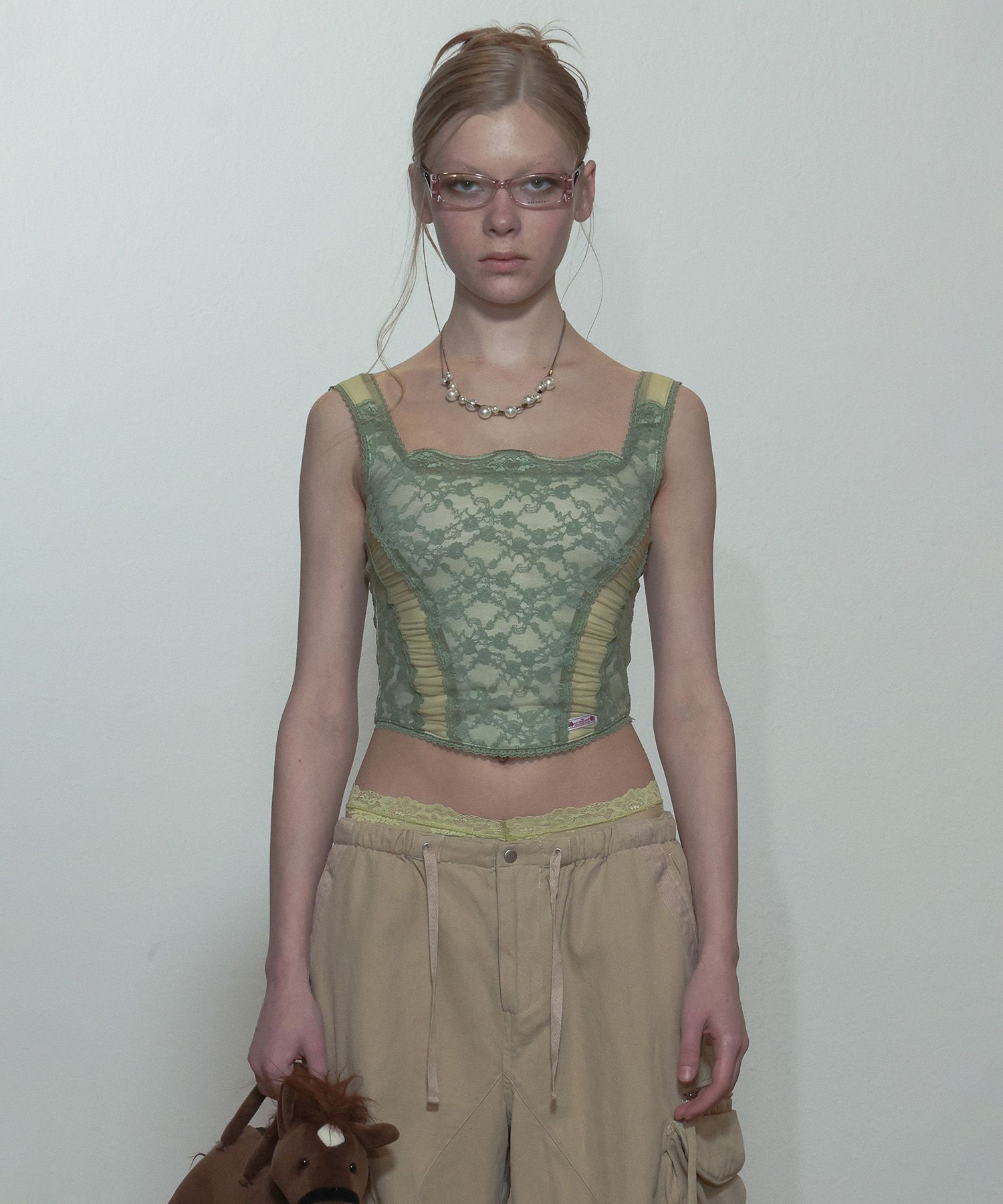 MUSINSA | SCULPTOR Team Mary Corset Top Green/Lemon