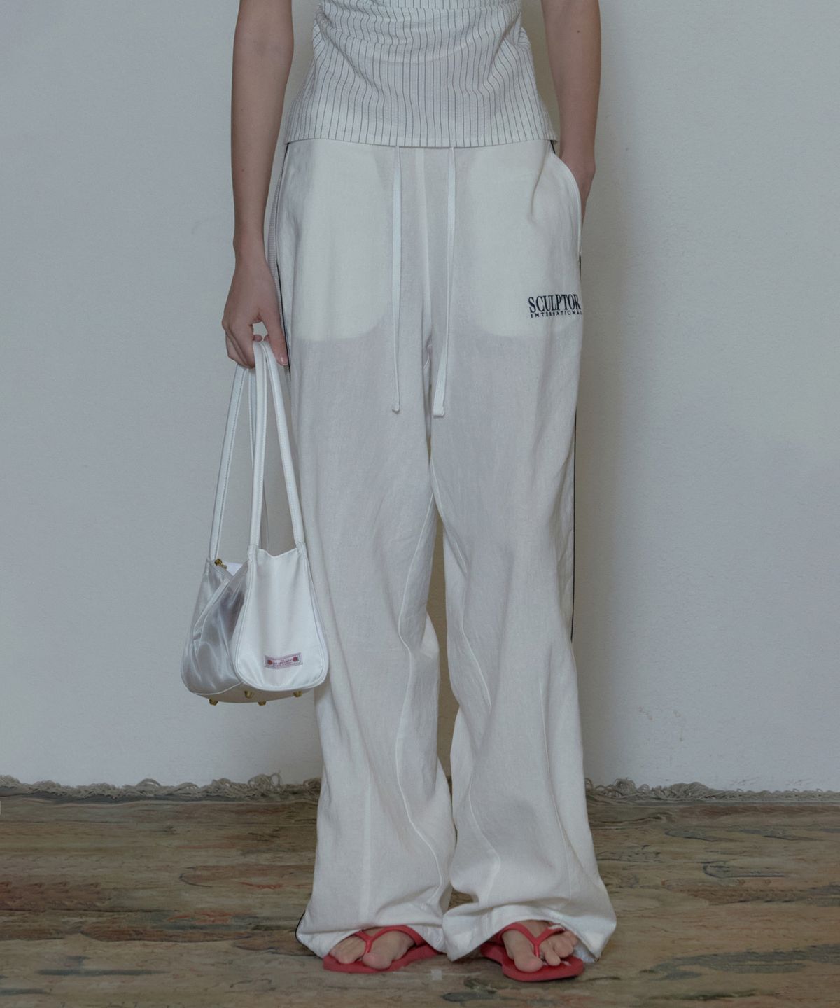 스컬프터(SCULPTOR) Mesh Piping Linen Pants White