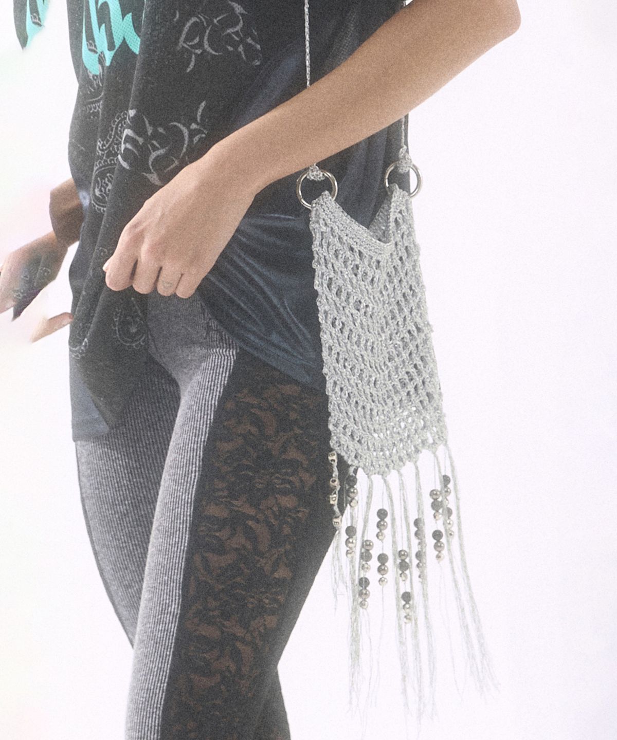 배디(BADEE) Tassel Net Bag Silver