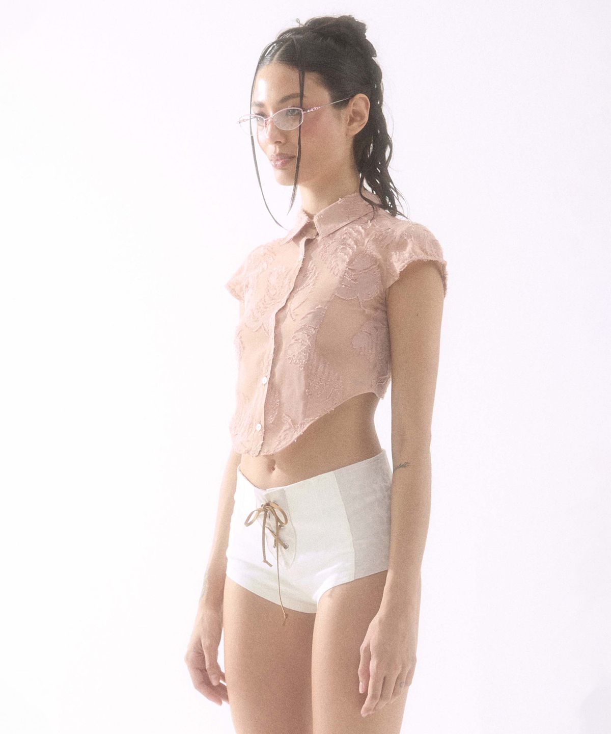 배디(BADEE) Palm Leaves Corset Shirt Salmon
