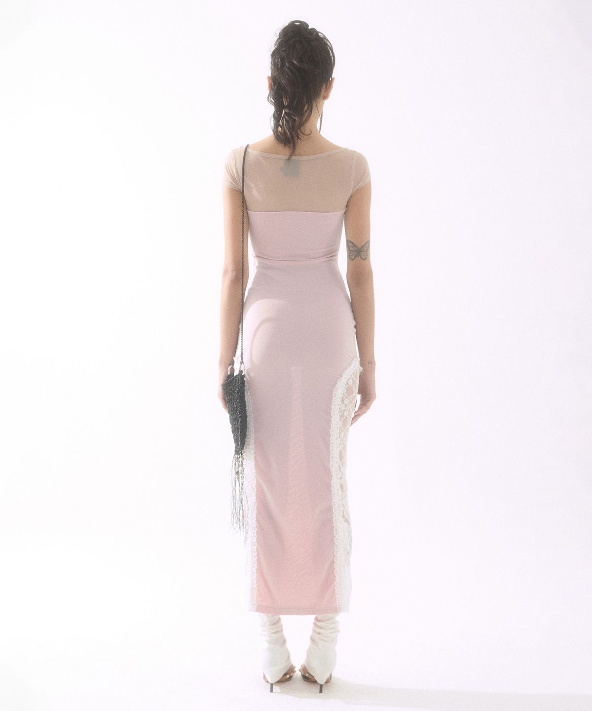 배디(BADEE) Side Lace Sheer Dress Pink