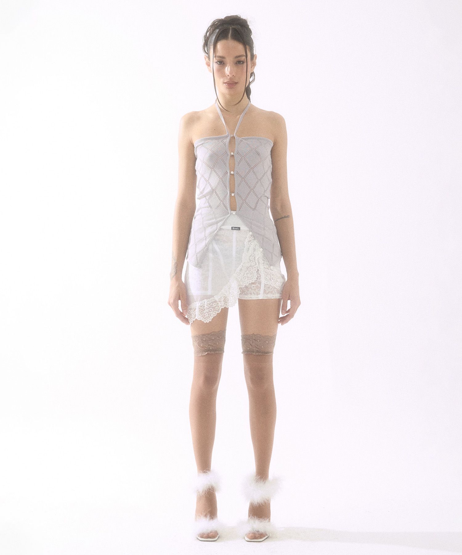 【Badee】Lace Strap Skirt Lace Strap Skirt White - BADÉE