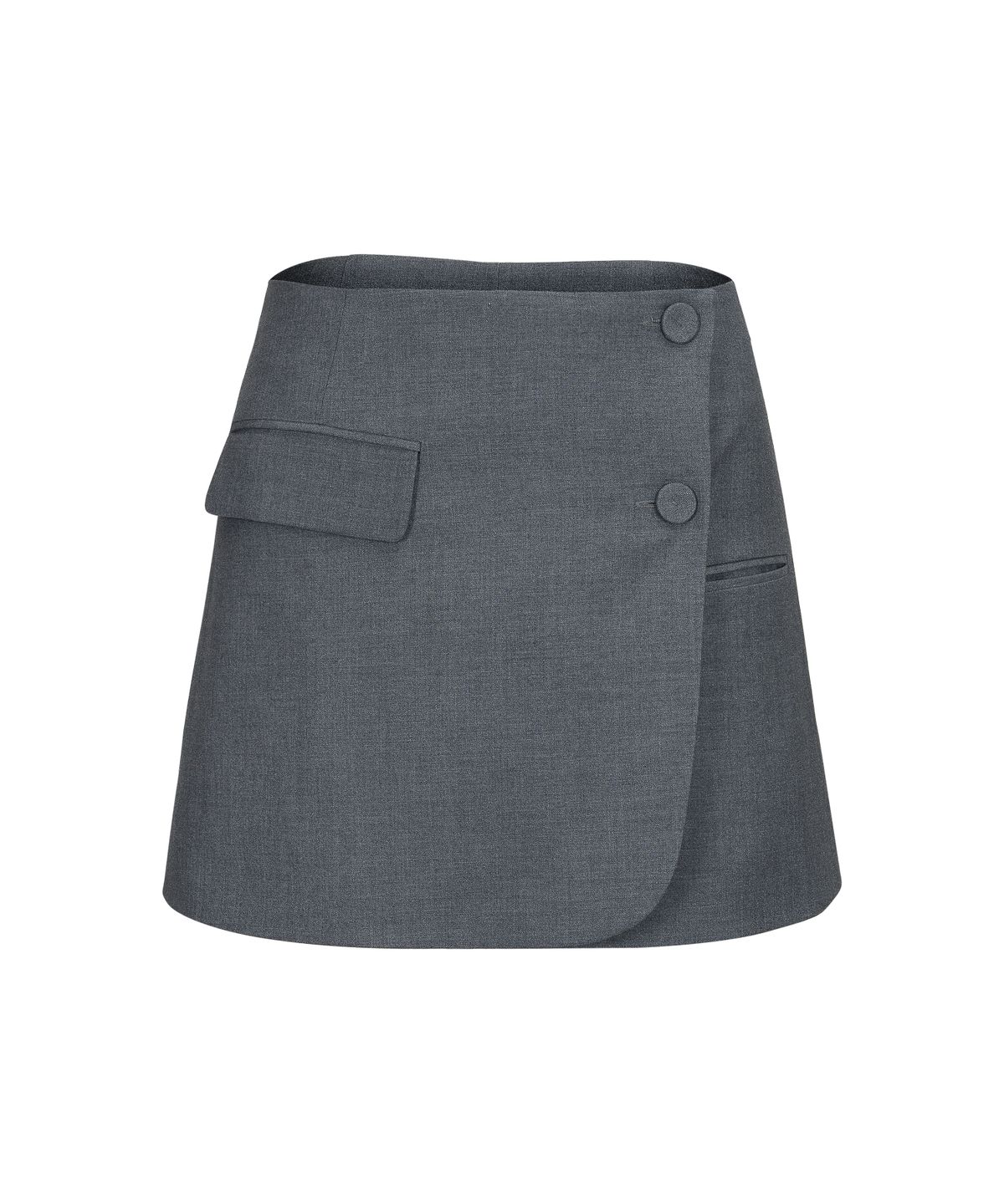 언뮤트(UNMUTE) TAILORED MINI WRAP SKIRT(GREY)