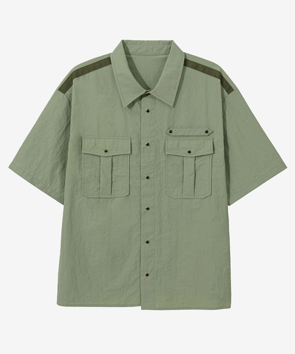 세컨모놀로그(SECONDMONO) 나일론 스냅 퍼티그 워크 하프 셔츠 자켓 [KHAKI]_SESH011KHAKI