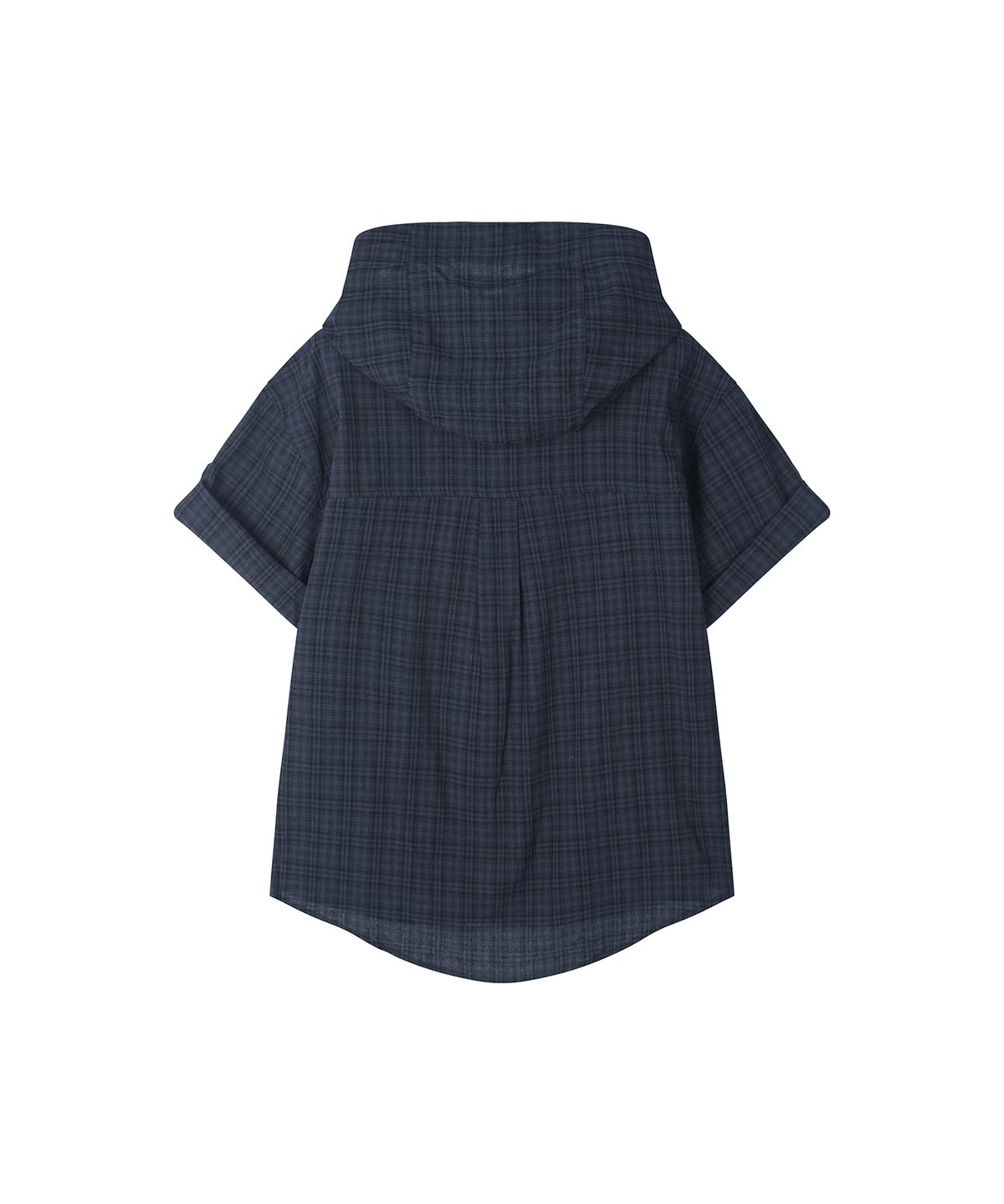 세컨모놀로그(SECONDMONO) Roll-up Button Hooded Check Half Shirt [NAVY]_SESH013NAVY