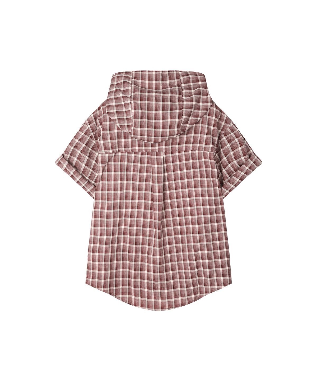 세컨모놀로그(SECONDMONO) Roll-up Button Hooded Check Half Shirt [BURGUNDY]_SESH013BURGUNDY
