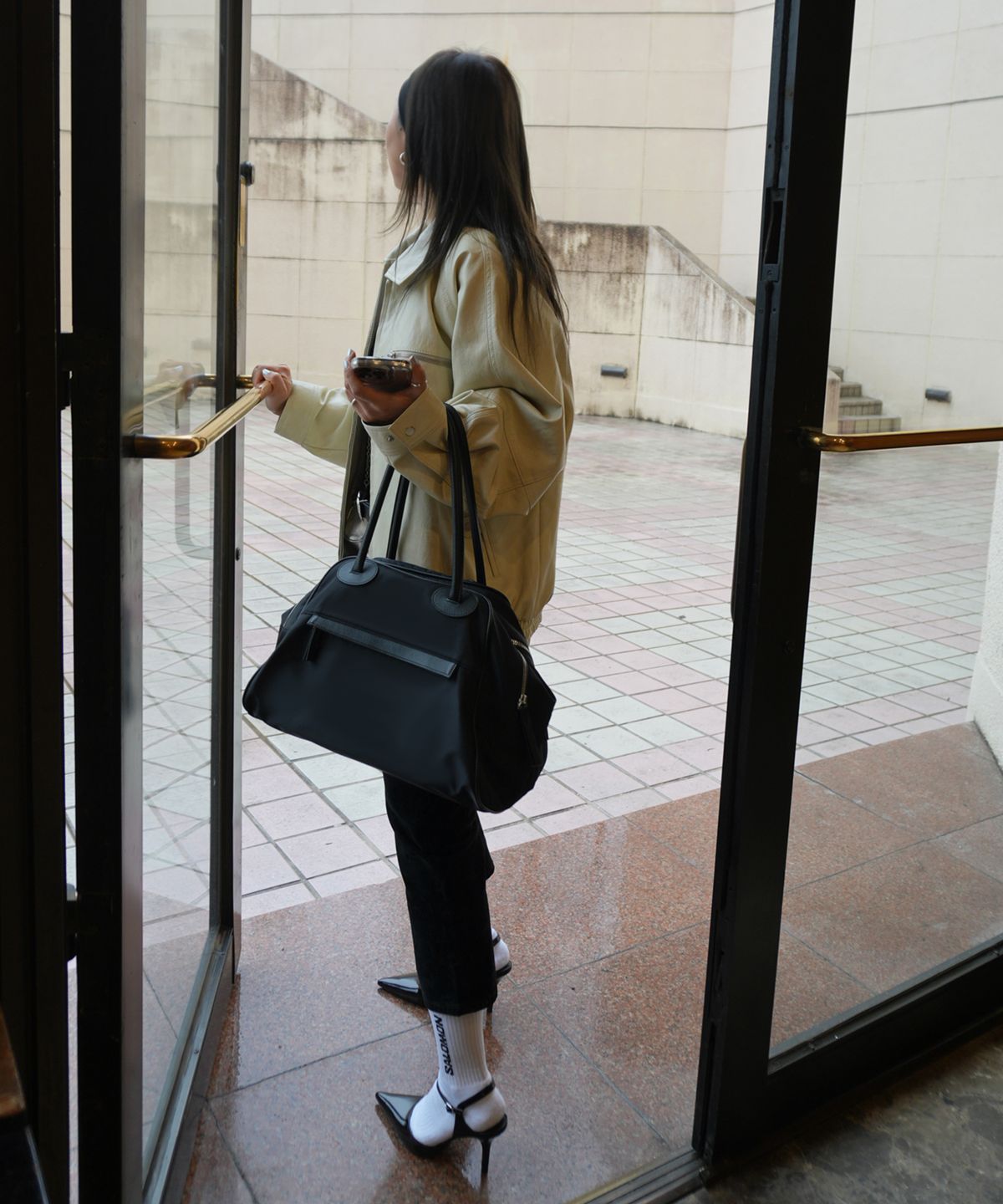 크리스틴프로젝트(CHRISTINE PROJECT) TWO ZIPPER BAG NYLON ORIGINAL(BLACK PEPPER)