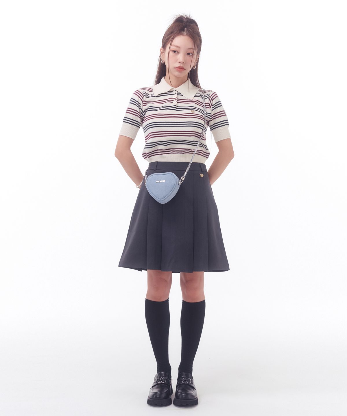 아노에틱(ANOETIC) HEART PLEATS SKIRT_GREY