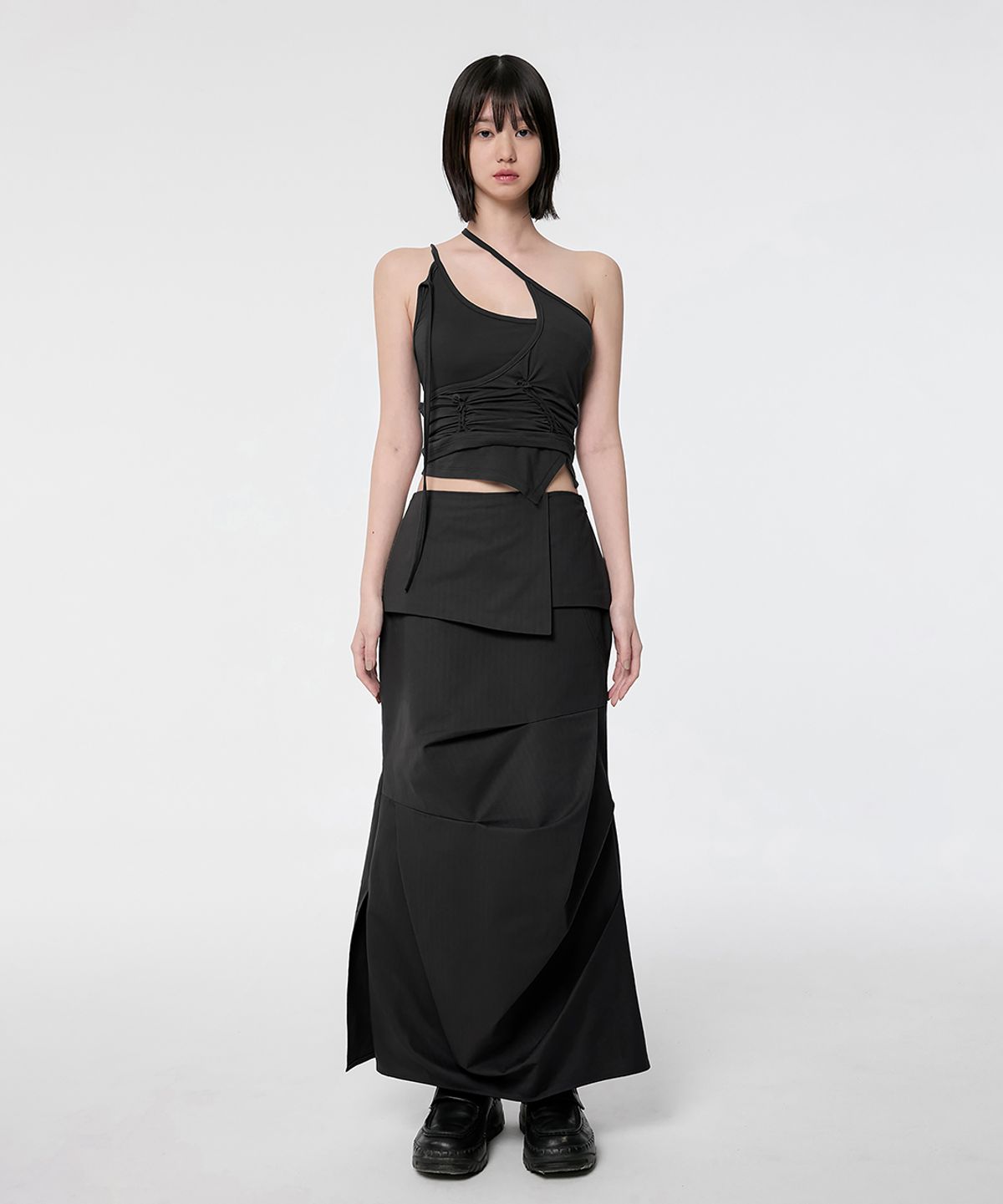 플레어업(FLAREUP) [SET] Handmade Twisted Layered Top (FL-118_Black)