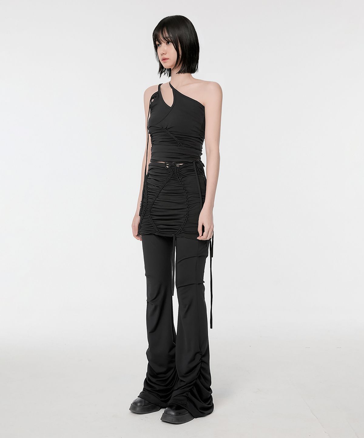 플레어업(FLAREUP) [SET] Handmade Twisted Layered Top (FL-118_Black)