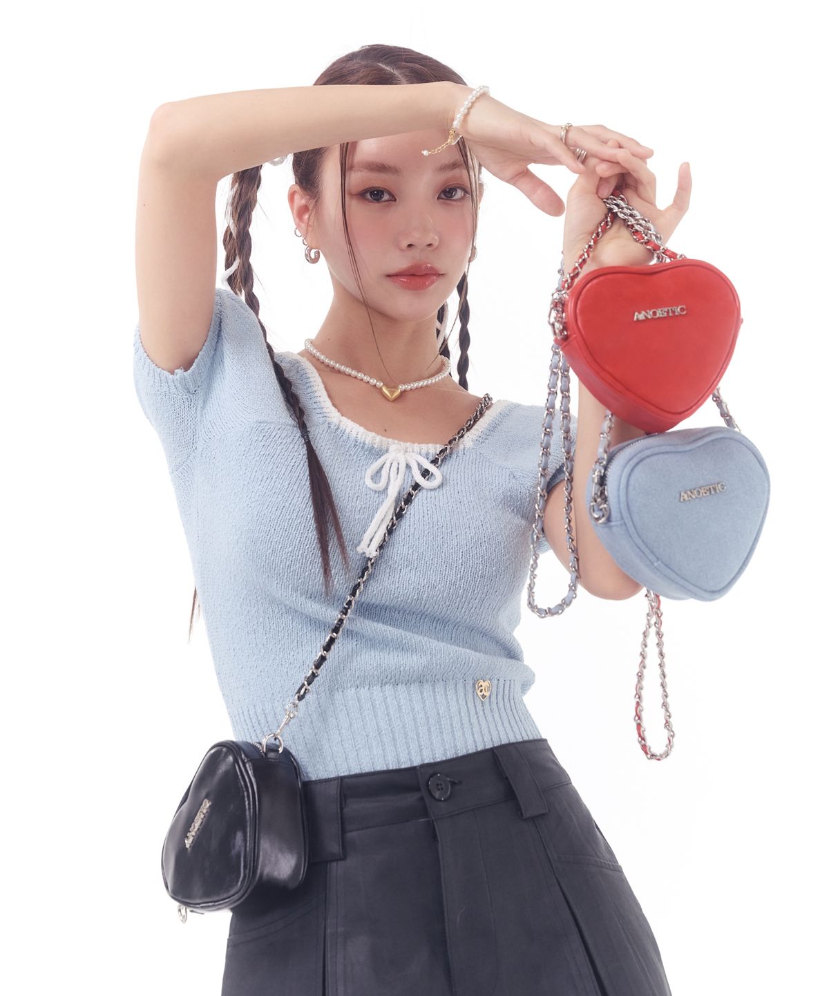 아노에틱(ANOETIC) HEART CHAIN MINI BAG_DENIM