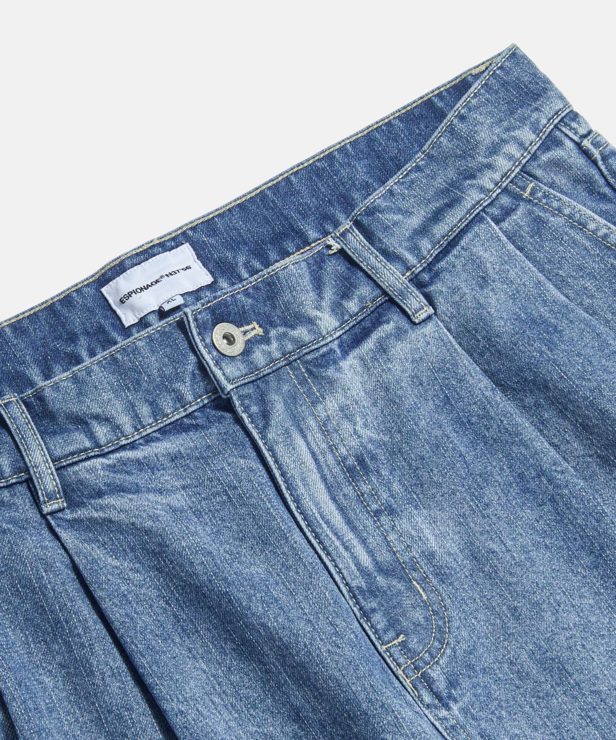 에스피오나지(ESPIONAGE) Double Pleats Denim Shorts Light Indigo