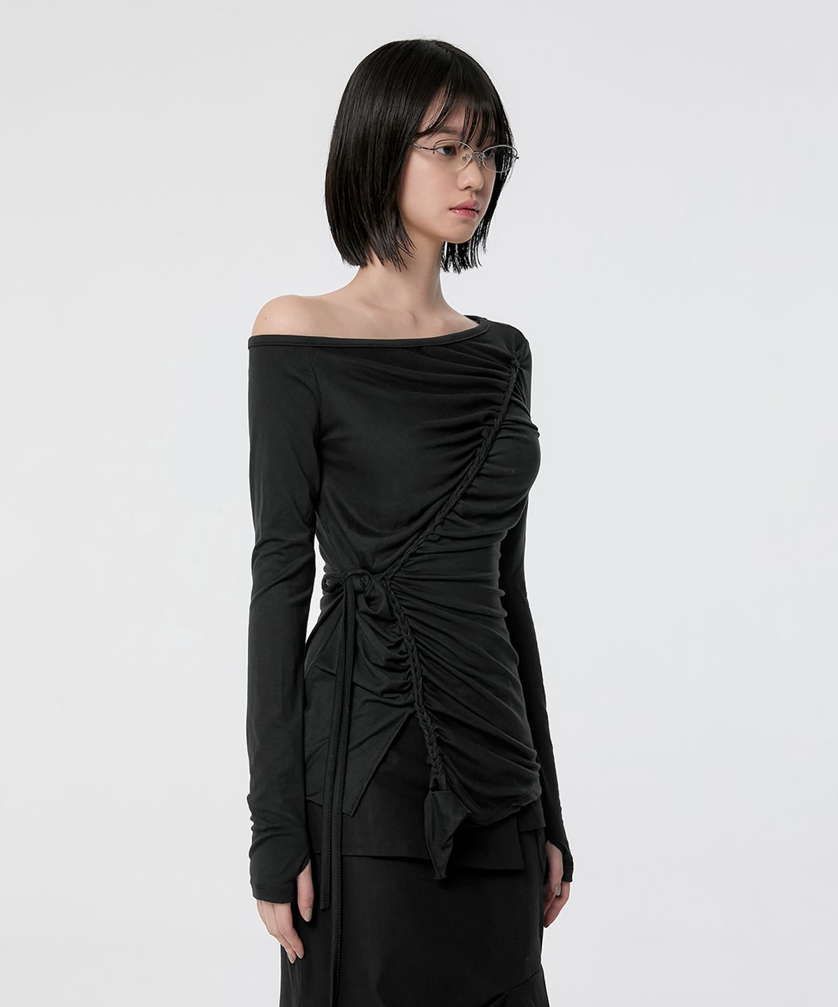 플레어업(FLAREUP) Handmade Twisted One-Shoulder Long Sleeve (FL-117_Black)