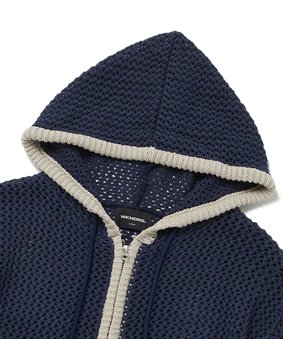 위캔더스(WKNDRS) KNITTED CROCHET ZIPUP HOODIE (NAVY)