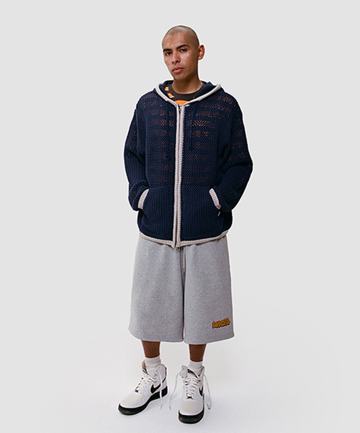 위캔더스(WKNDRS) KNITTED CROCHET ZIPUP HOODIE (NAVY)