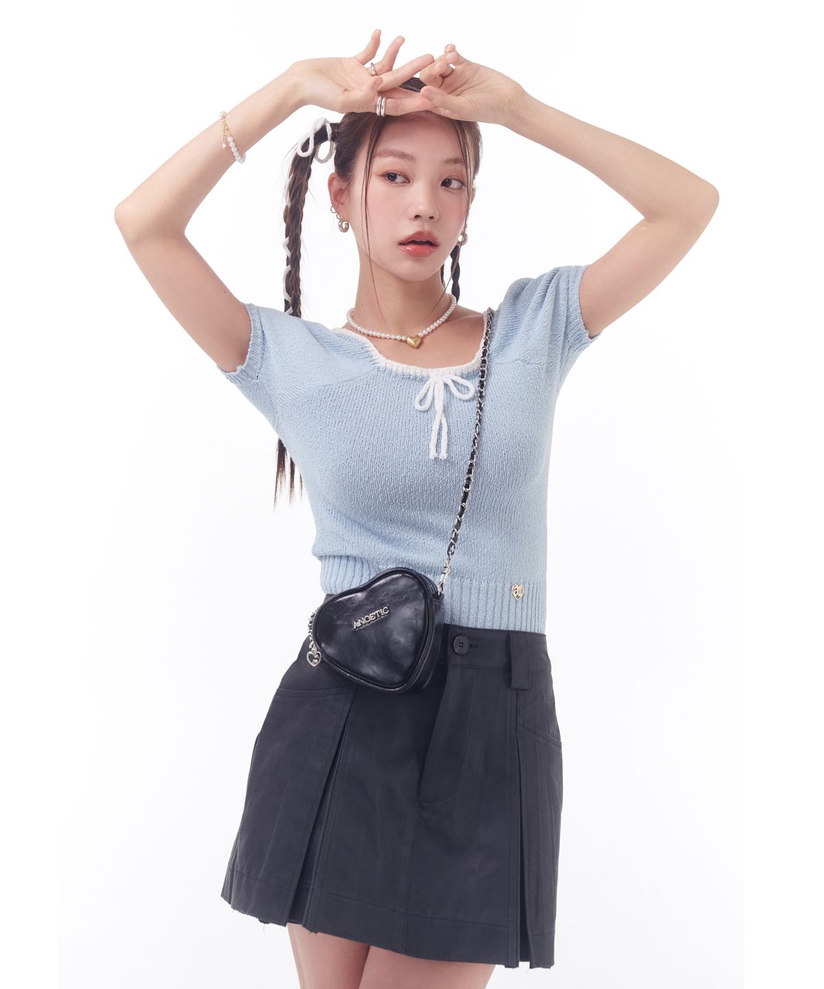 아노에틱(ANOETIC) RIBBON HALF SLEEVE KNIT_3COLOR