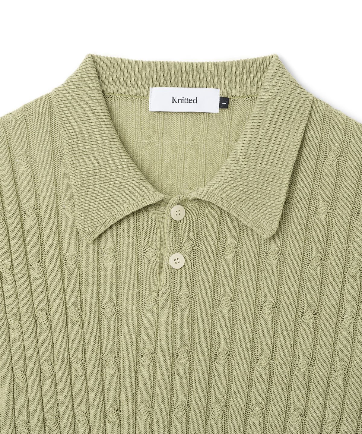 니티드(KNITTED) 린넨 케이블 카라 하프 니트 SAGE GREEN