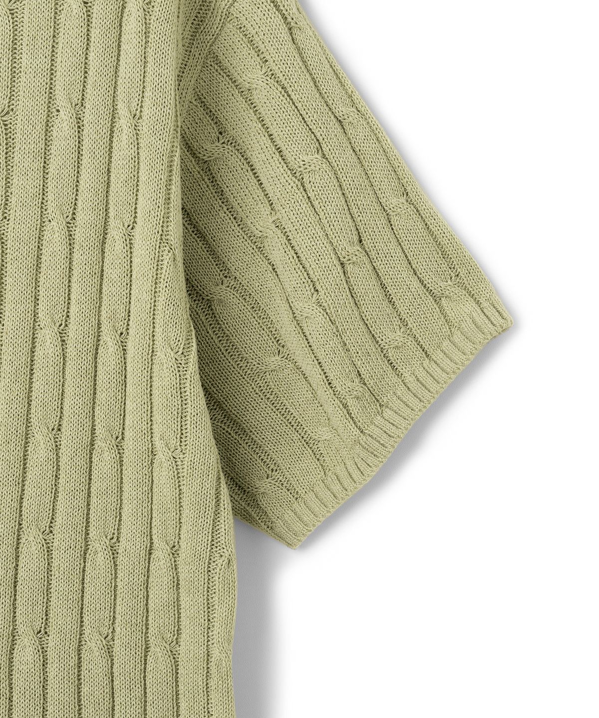 니티드(KNITTED) 린넨 케이블 카라 하프 니트 SAGE GREEN
