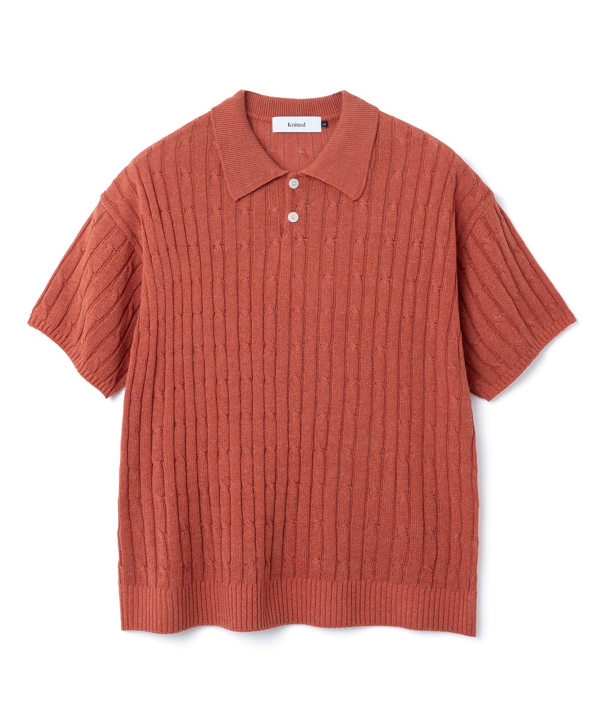 니티드(KNITTED) 린넨 케이블 카라 하프 니트 ORANGE