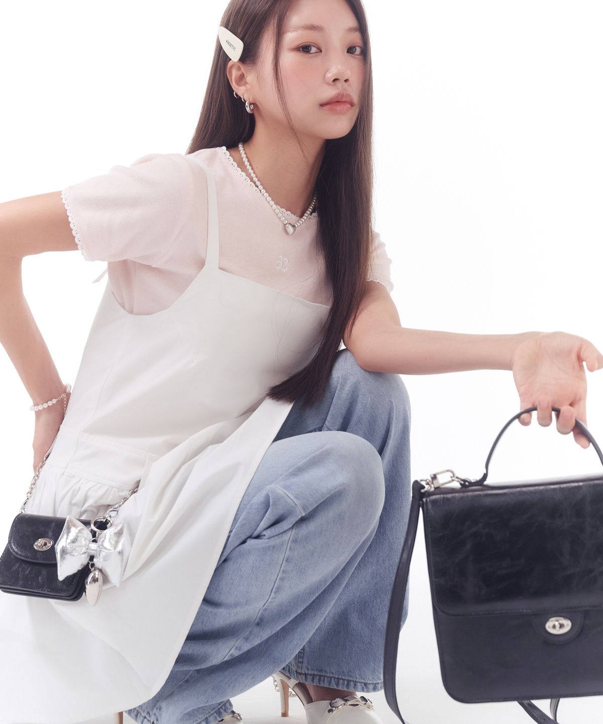 아노에틱(ANOETIC) NON SLEEVE SHIRRING DRESS_WHITE