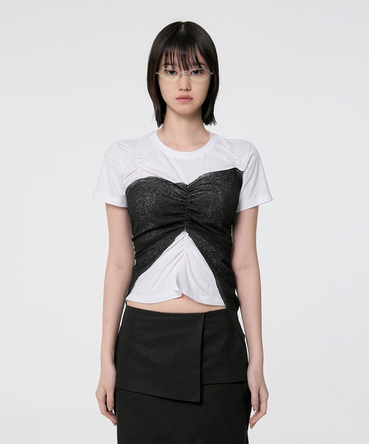 플레어업(FLAREUP) Bustier Layered T-Shirt (FL-122_White&Black)