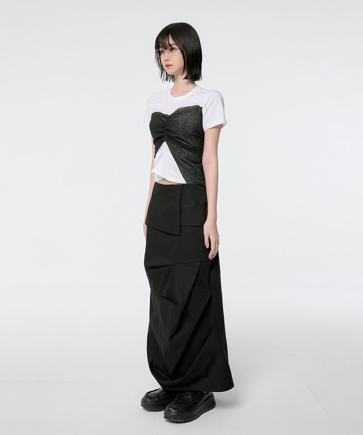 플레어업(FLAREUP) Bustier Layered T-Shirt (FL-122_White&Black)