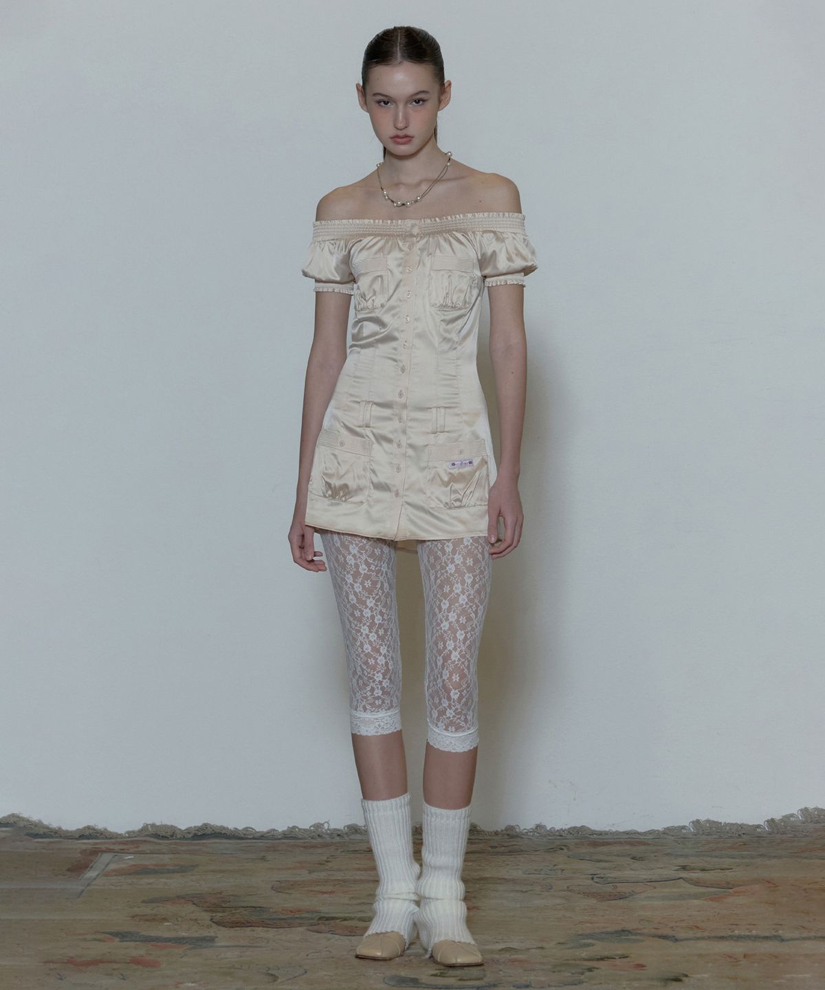 스컬프터(SCULPTOR) Ethereal Satin Dress Pale Beige