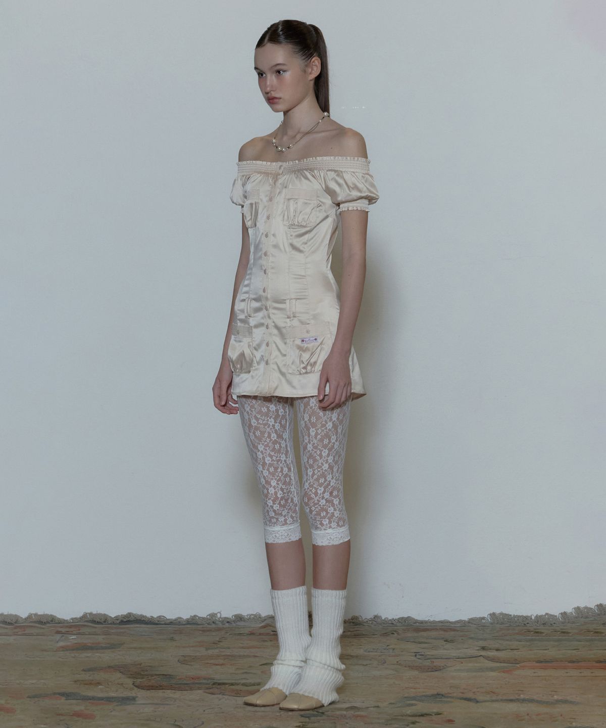 스컬프터(SCULPTOR) Ethereal Satin Dress Pale Beige