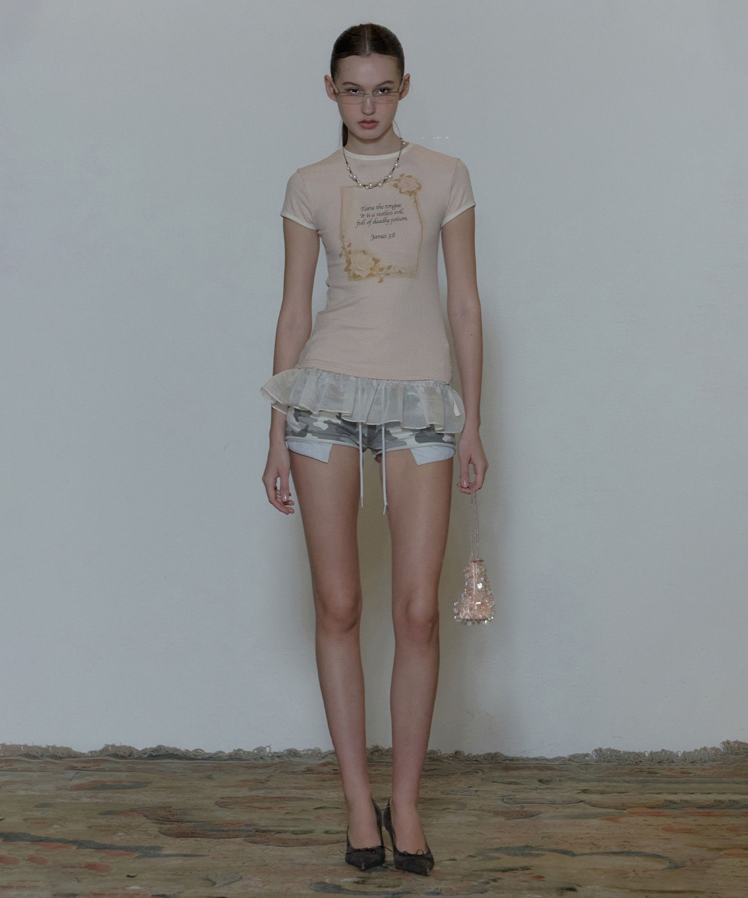 ★SCULPTOR★ Sheer Ringer Crop Top Pale Pink SC24S224PK SCULPTOR® online store