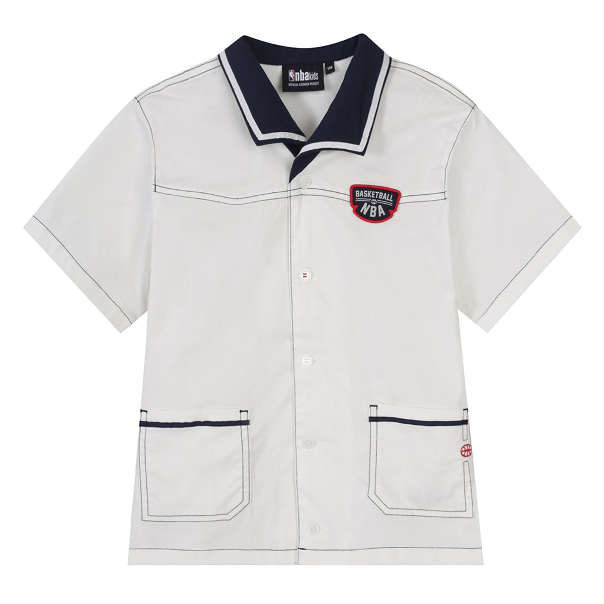 엔비에이 키즈(NBA KIDS) 오픈 카라 반소매 셔츠(K242SH001P) 화이트