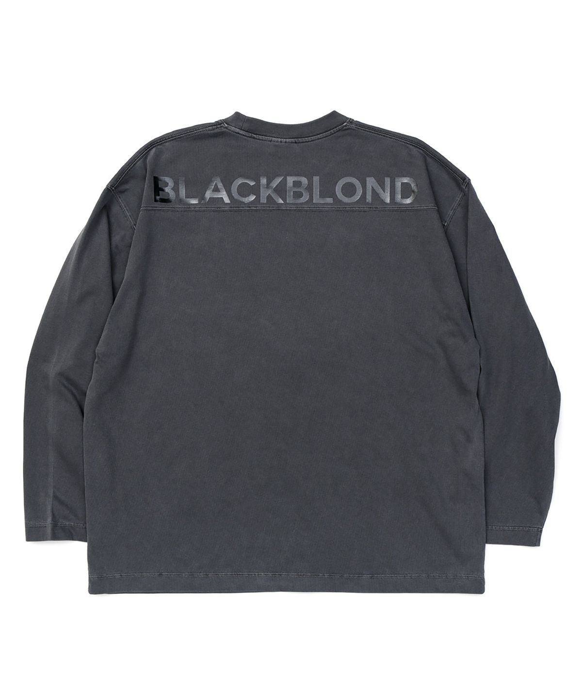 블랙블론드(BLACKBLOND) 비비디 히든 슬로건 피그먼트 긴팔티 (차콜)