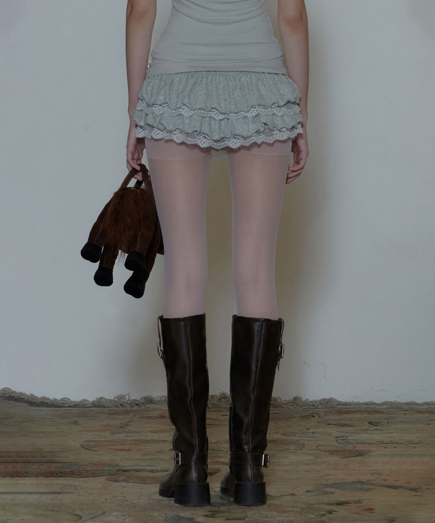 MUSINSA | SCULPTOR Rose Terry Ruffle Skort Gray