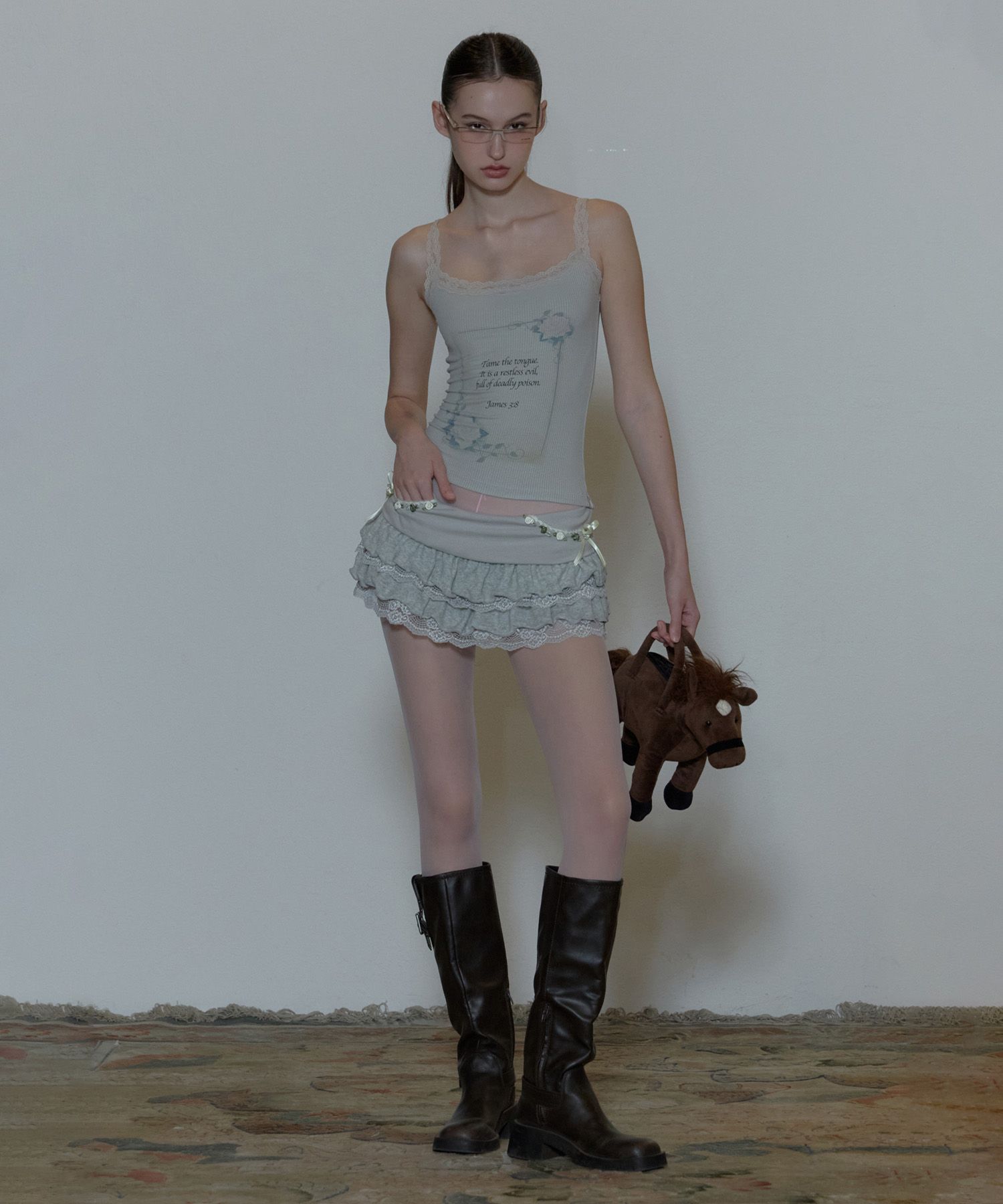 MUSINSA | SCULPTOR Rose Terry Ruffle Skort Gray