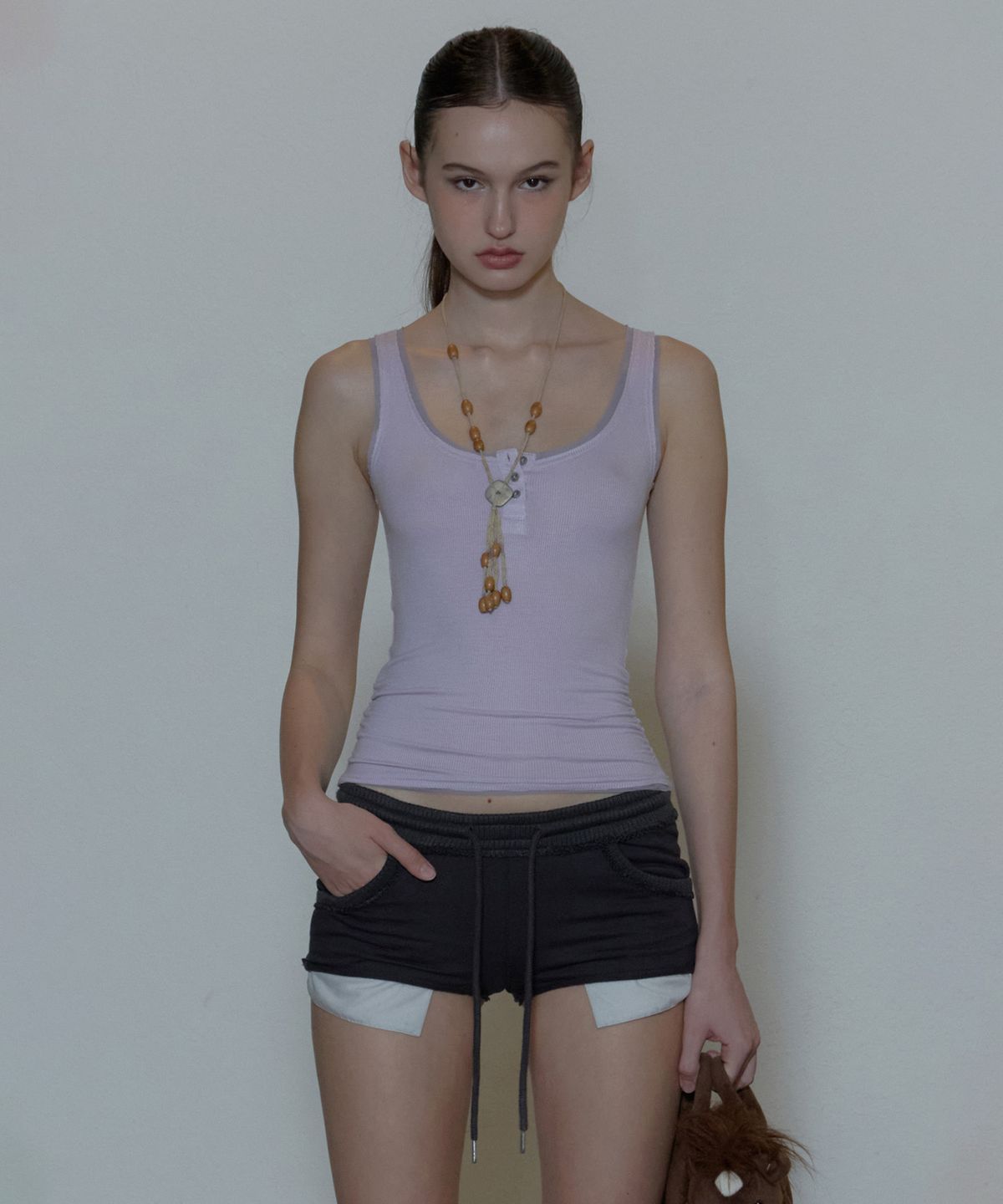 스컬프터(SCULPTOR) Button Mesh Trim Top Lavender
