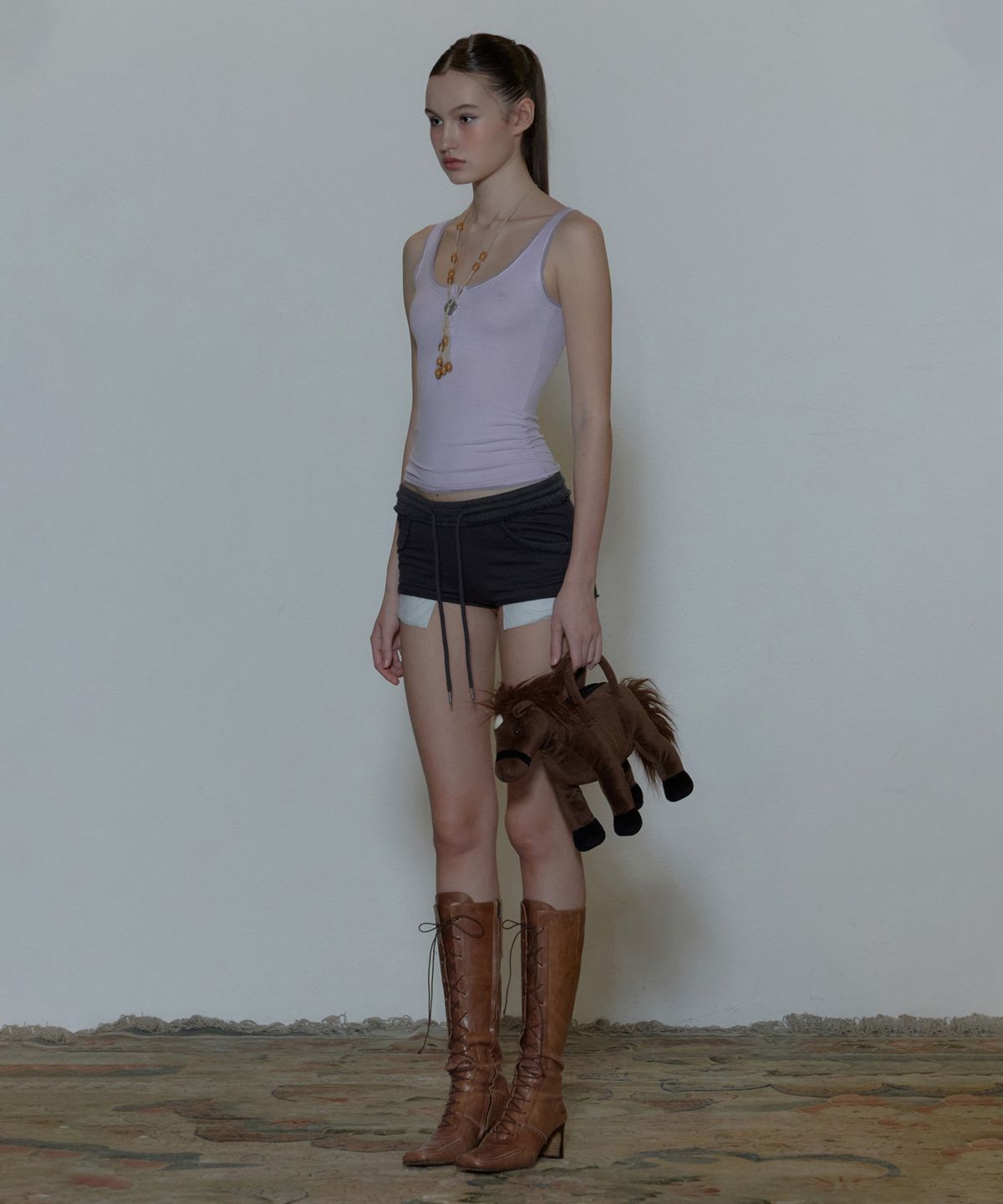 스컬프터(SCULPTOR) Button Mesh Trim Top Lavender