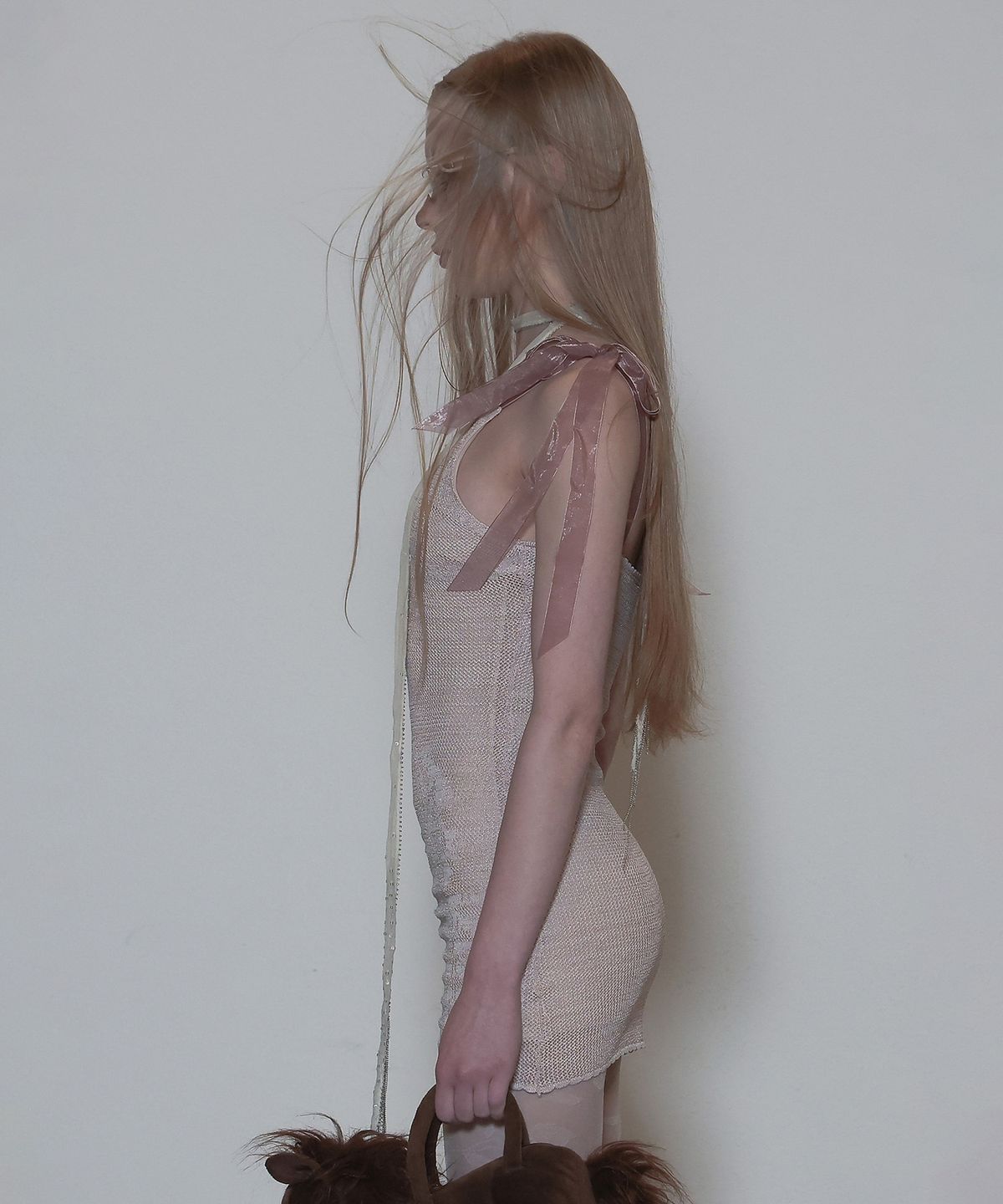 스컬프터(SCULPTOR) Silhouette Crochet Mini Dress Metallic Pink
