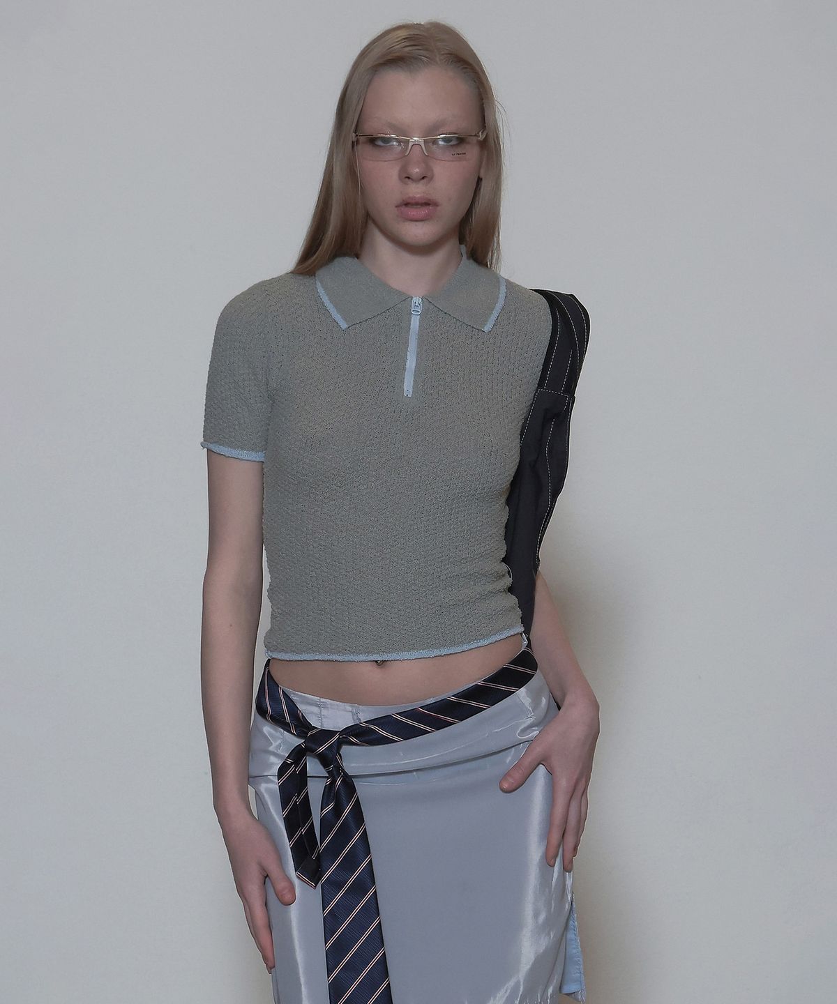 스컬프터(SCULPTOR) Geek Boucle Collared Top Gray