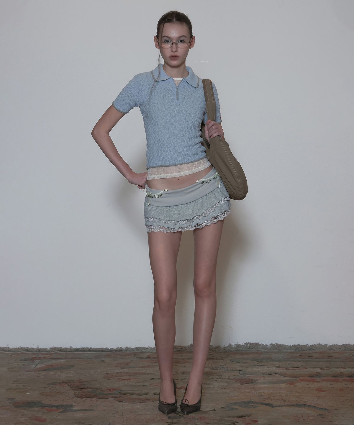 스컬프터(SCULPTOR) Geek Boucle Collared Top Blue