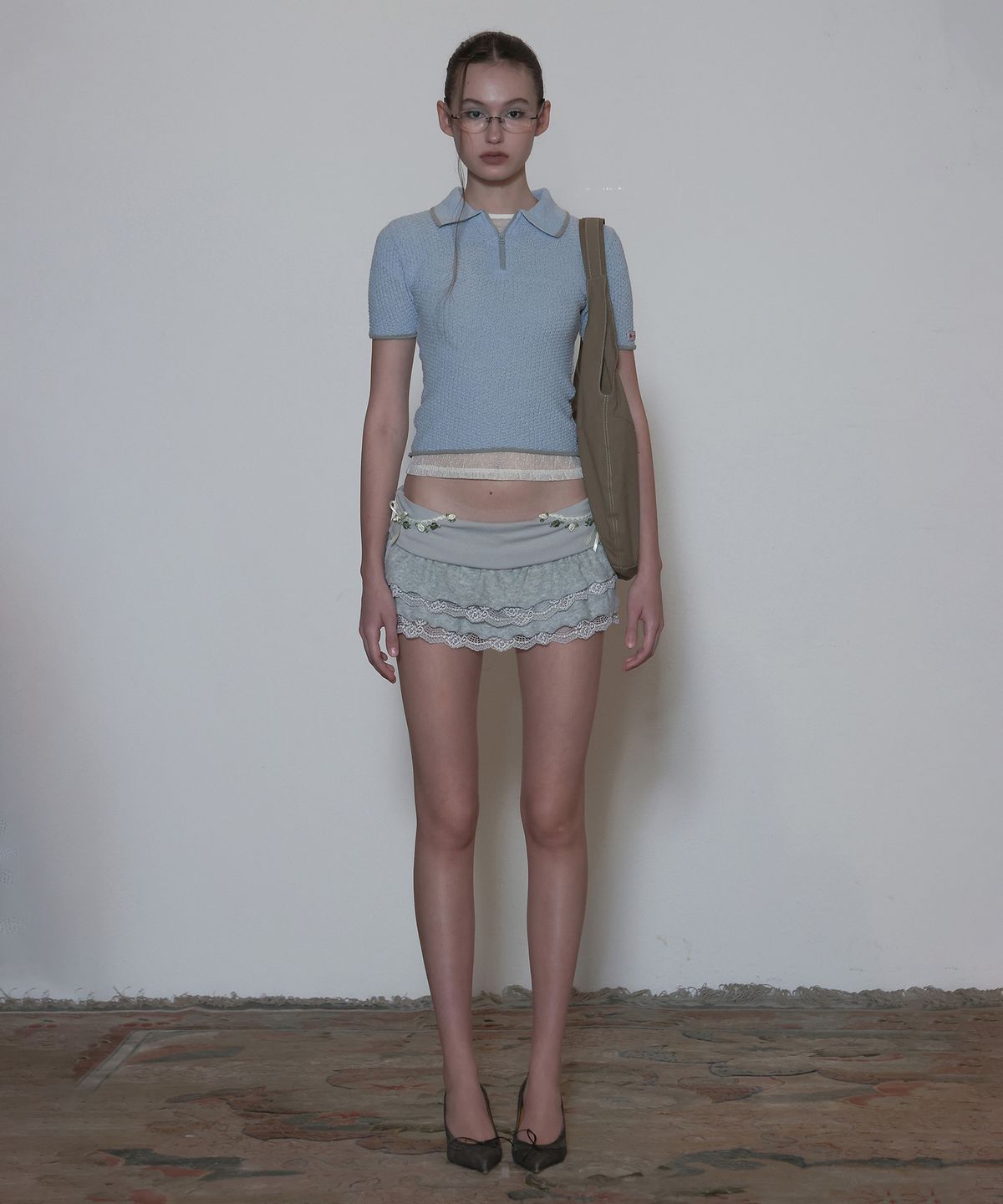스컬프터(SCULPTOR) Geek Boucle Collared Top Blue
