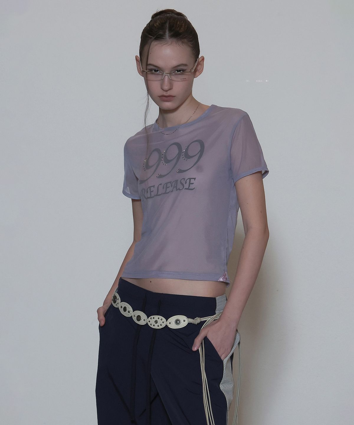 스컬프터(SCULPTOR) Sheer Ringer Crop Top Pale Purple