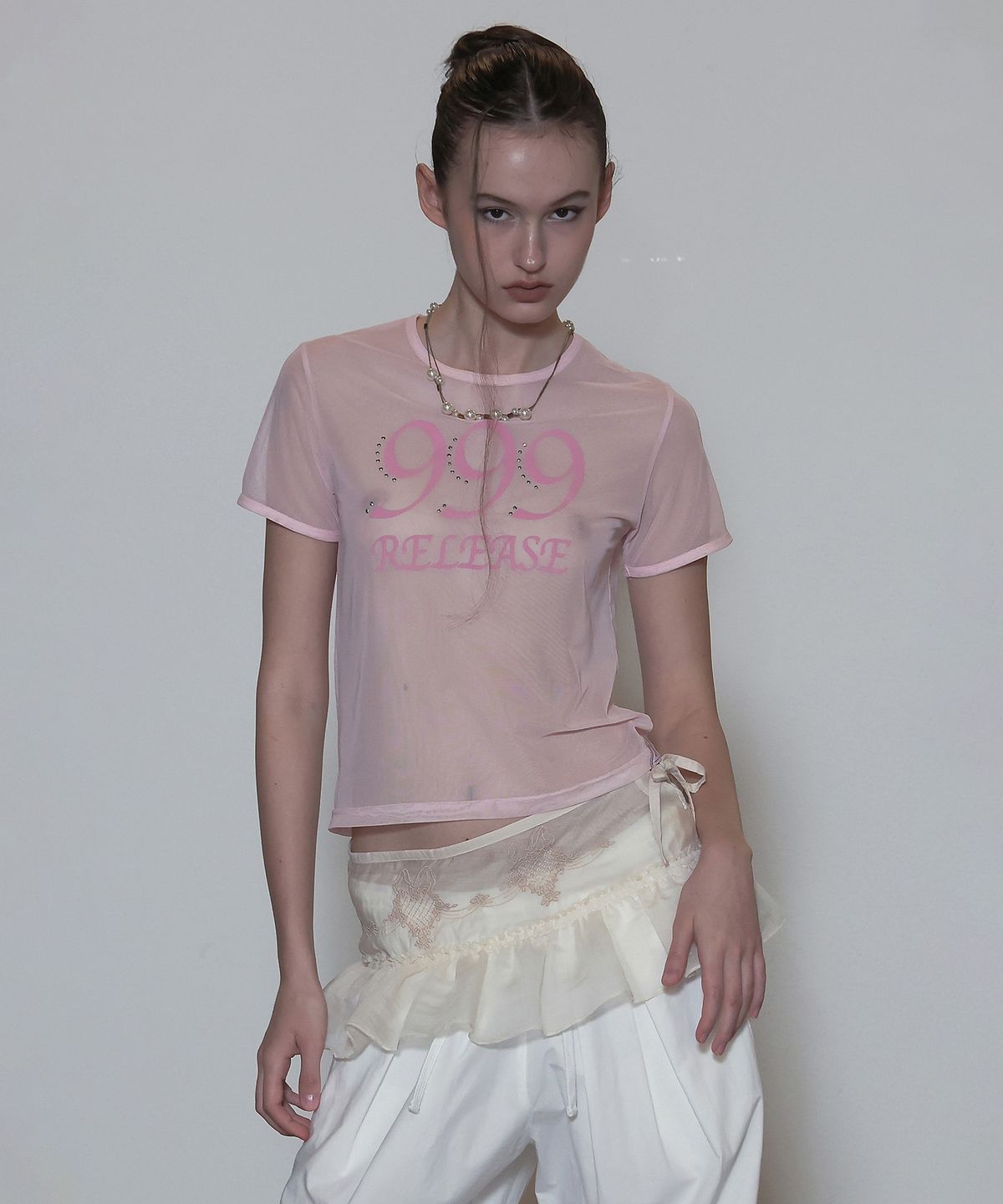 스컬프터(SCULPTOR) Sheer Ringer Crop Top Pale Pink