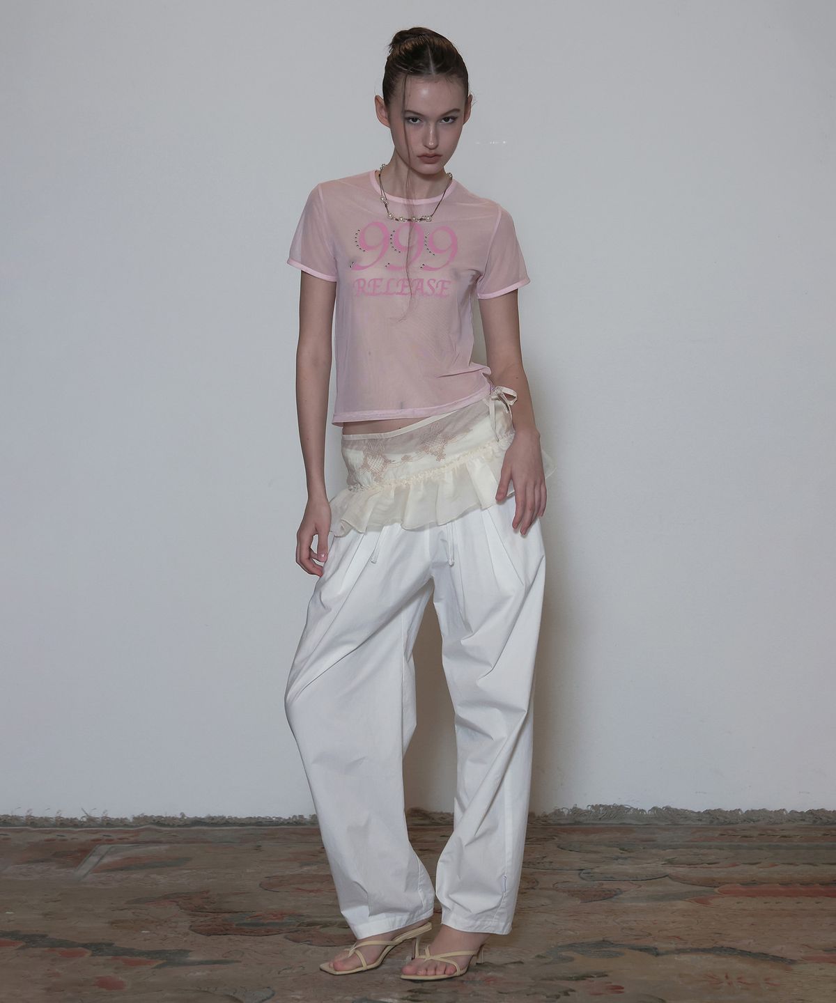 스컬프터(SCULPTOR) Sheer Ringer Crop Top Pale Pink