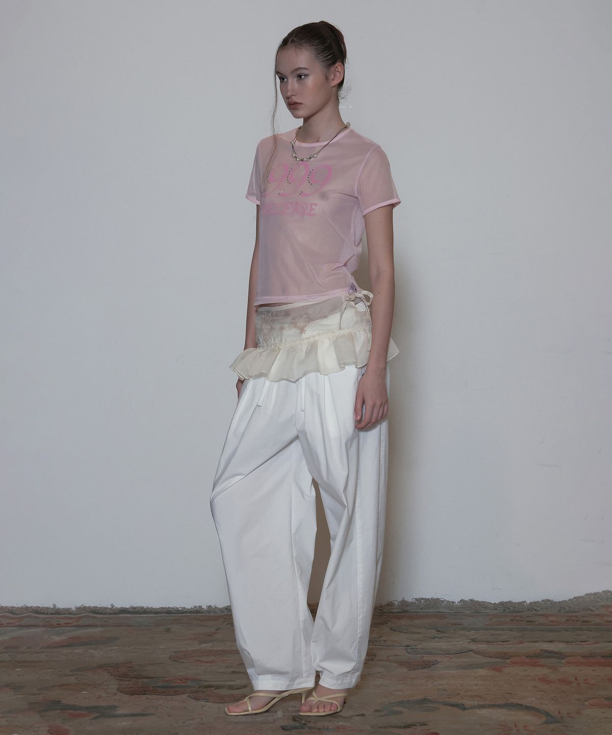 스컬프터(SCULPTOR) Sheer Ringer Crop Top Pale Pink