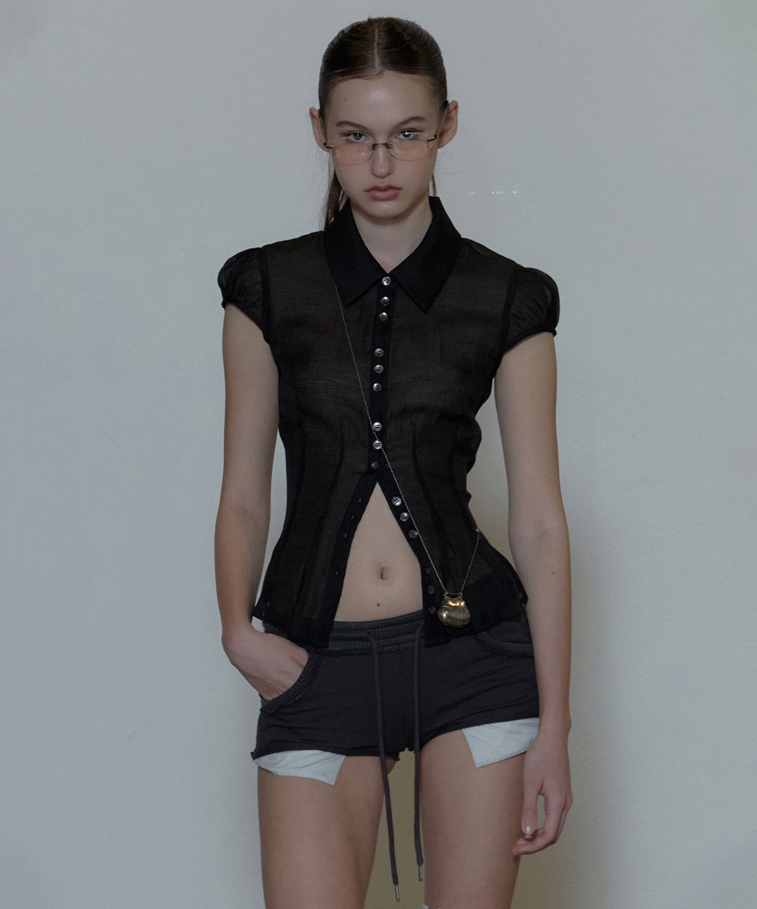 Sculptor Sheer Pleated Hem Blouse ブラック MUSINSA | SCULPTOR Sheer Pleated Hem Blouse Black