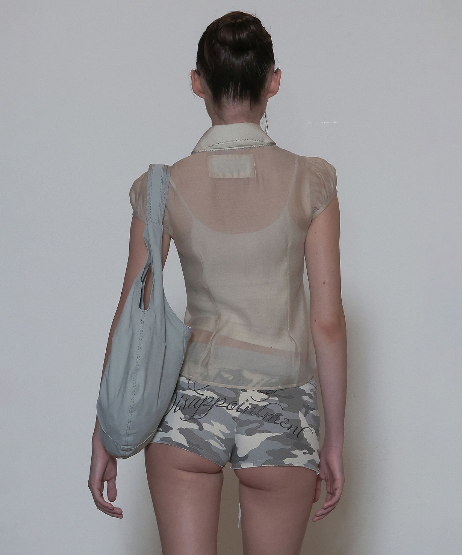 MUSINSA | SCULPTOR Sheer Pleated Hem Blouse Raw