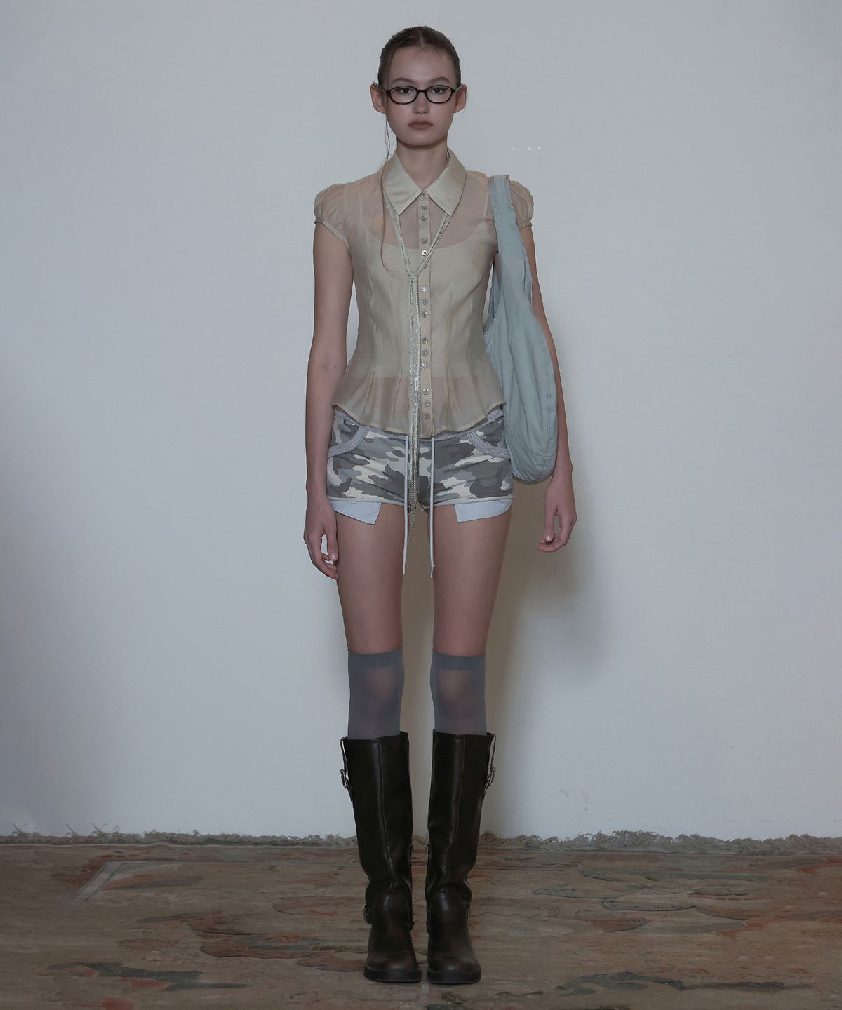 스컬프터(SCULPTOR) Sheer Pleated Hem Blouse Raw