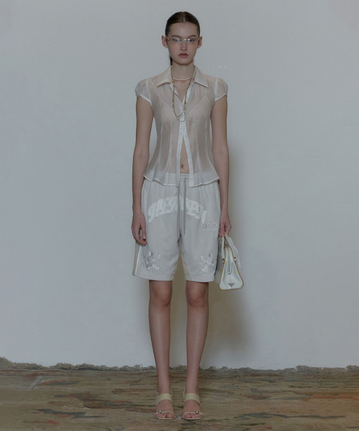스컬프터(SCULPTOR) Sheer Pleated Hem Blouse White