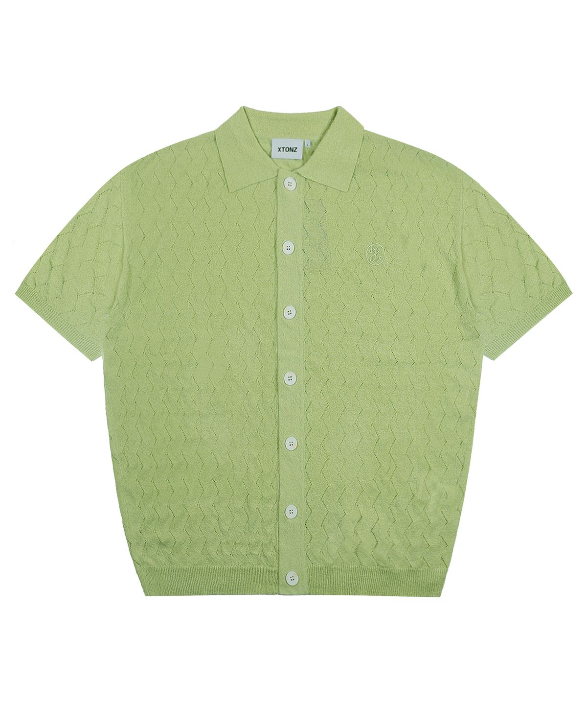 엑스톤즈(XTONZ) XTK103 레타 펀칭 반팔 니트 가디건 (LIGHT GREEN)