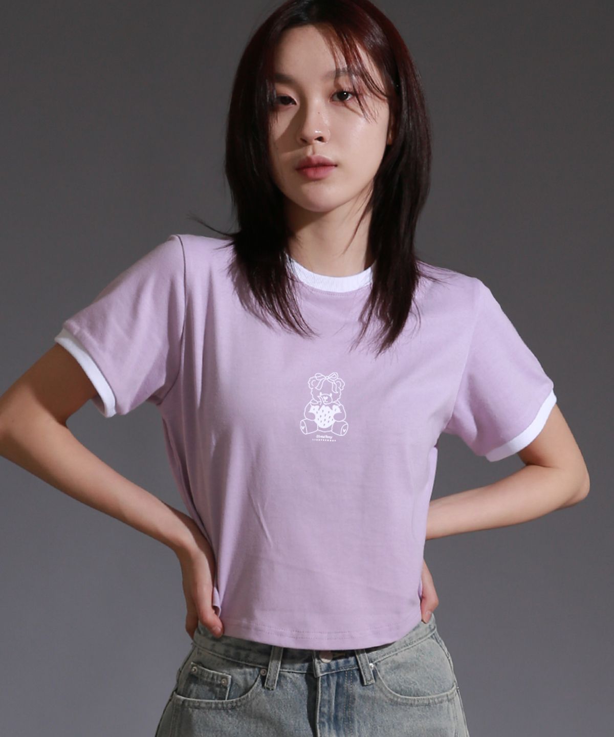 라이크더모스트(LIKE THE MOST) 팁배색 스트로베리 반팔 티셔츠_퍼플